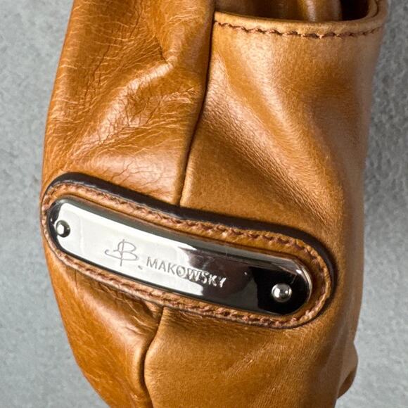 B Makowski Women's Vintage Silver Studded Purse Handbag Cognac Soft Leather - Picture 6 of 10